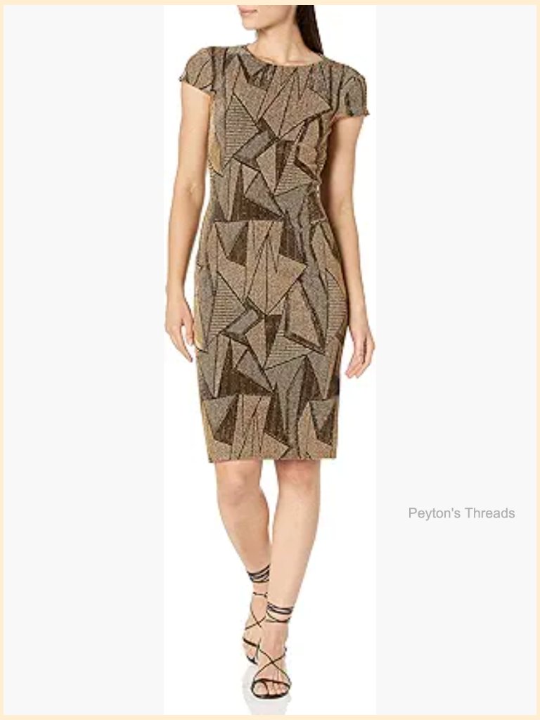 Vince Camuto Women's Short Sleeve High Neck Embellished Sheath Midi Dress